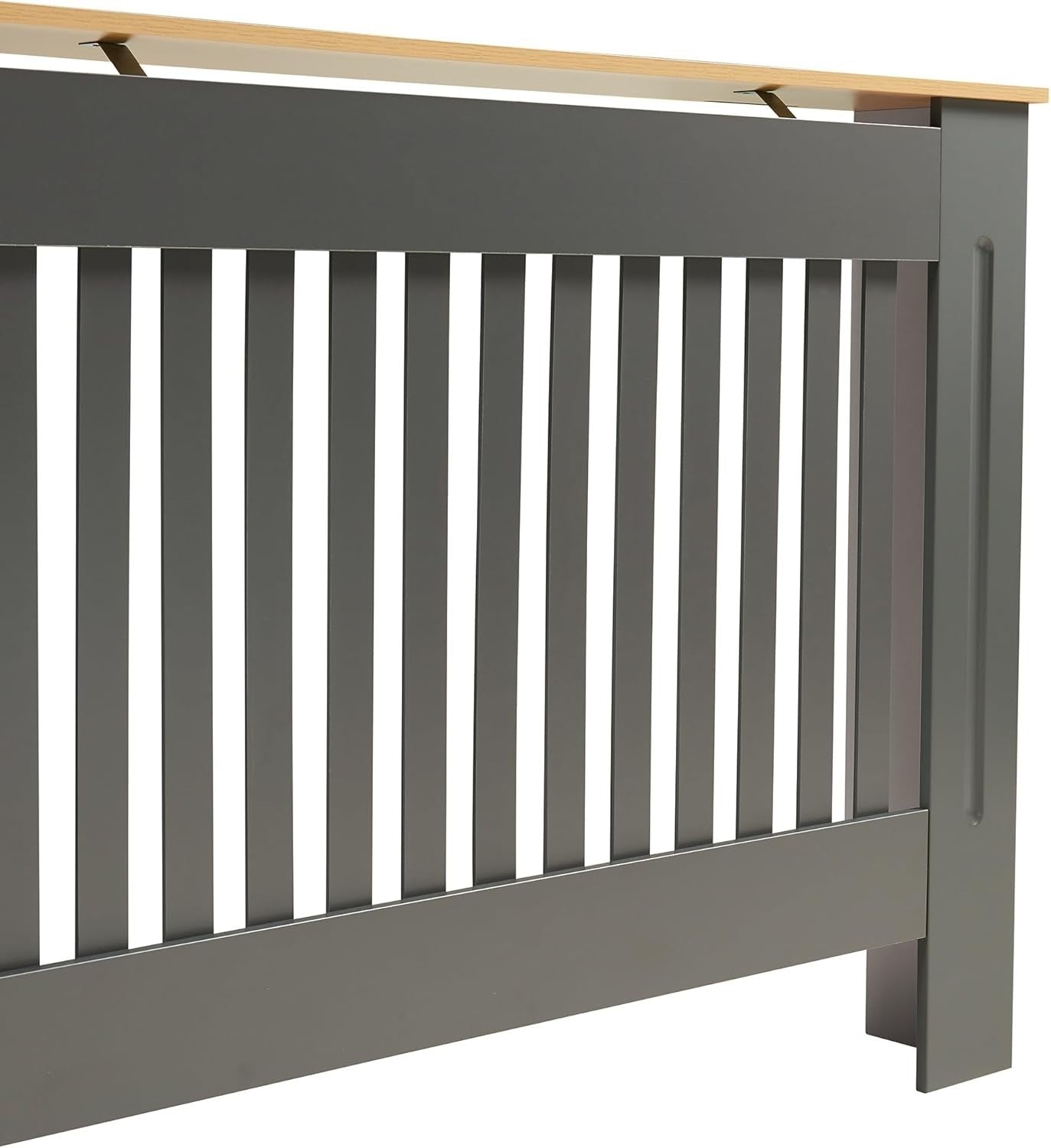 Large Grey Radiator Cover Slatted Wood Design 152cm Modern Heating Cabinet