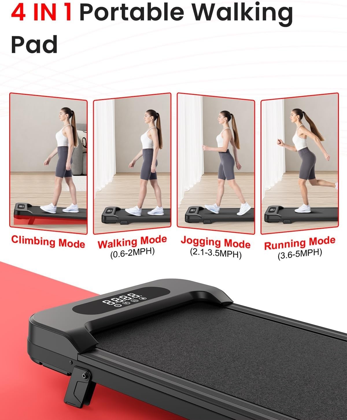Compact Walking Pad Treadmill 1-8KM/H Portable Under Desk with Incline