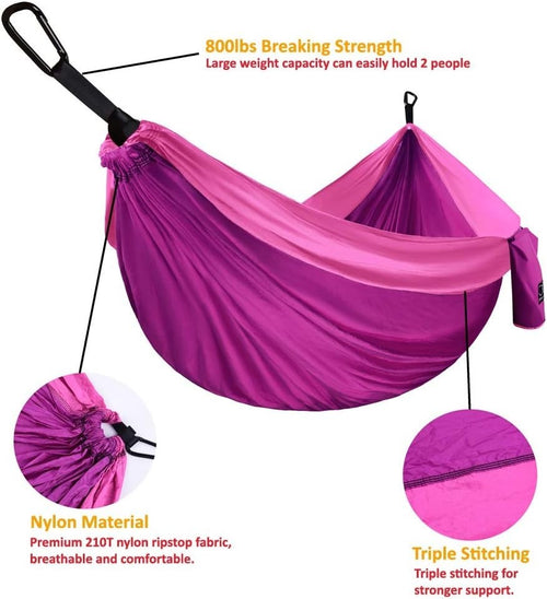 Ultra-Light Camping Hammock 500lb Capacity w Tree Straps Fuchsia & Pink