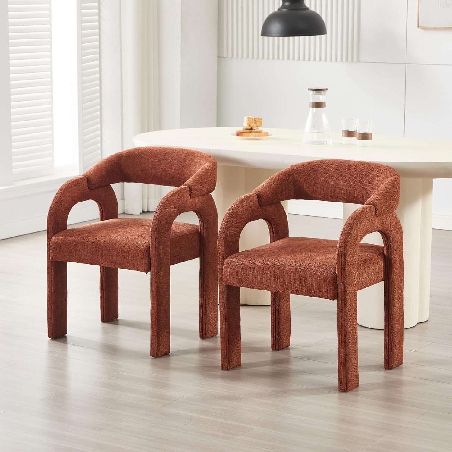 Orange Modern Dining Chairs Set of 2, Upholstered Armrest Tub Seats