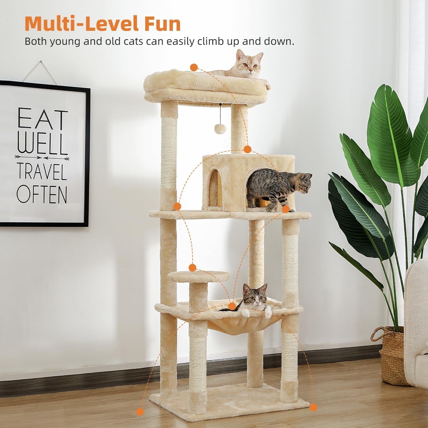 Large Cat Tower 143cm Multi Level Scratching Posts Hammock Condo