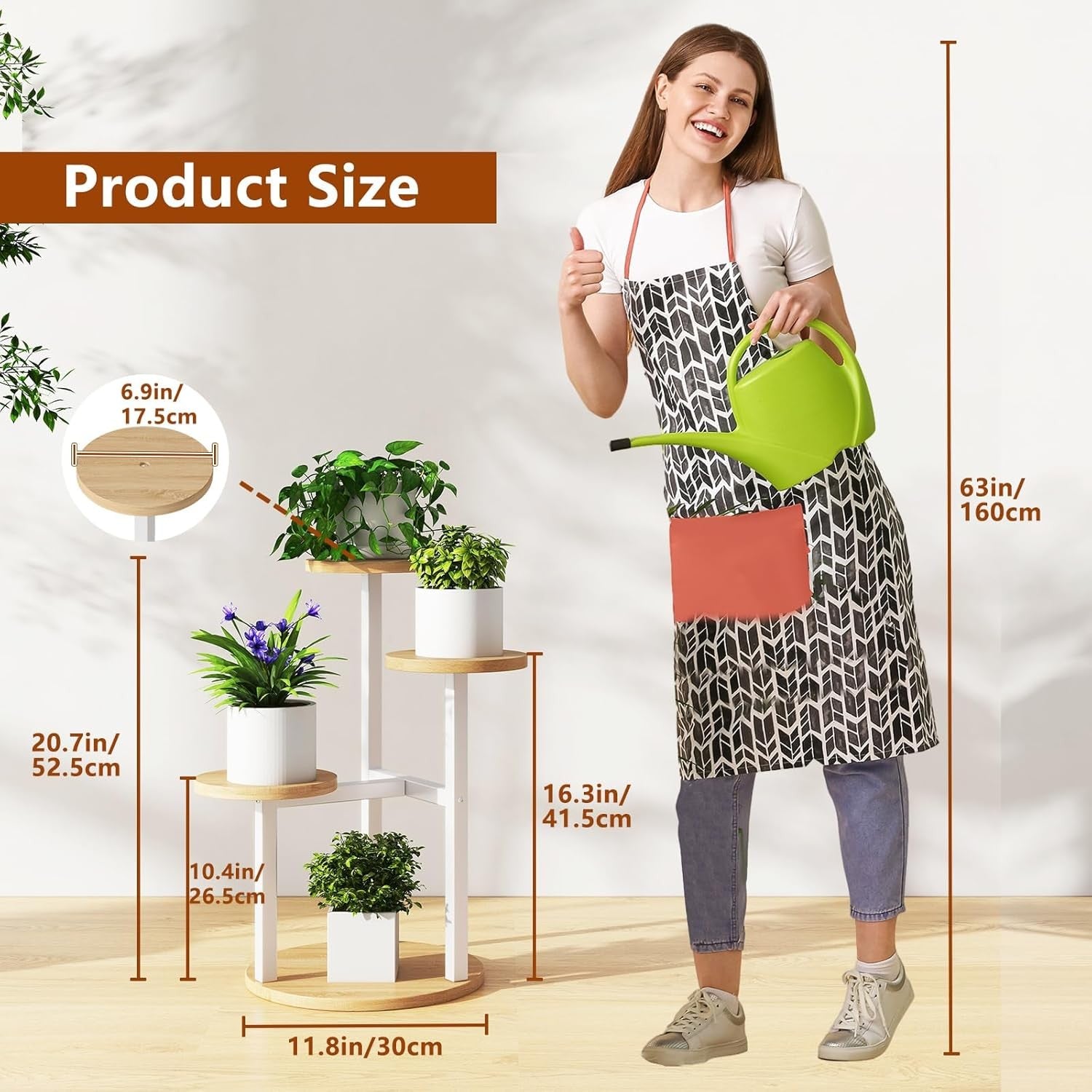4 Tier White Metal Wood Plant Stand | Modern Corner Flower Pot Display Shelf