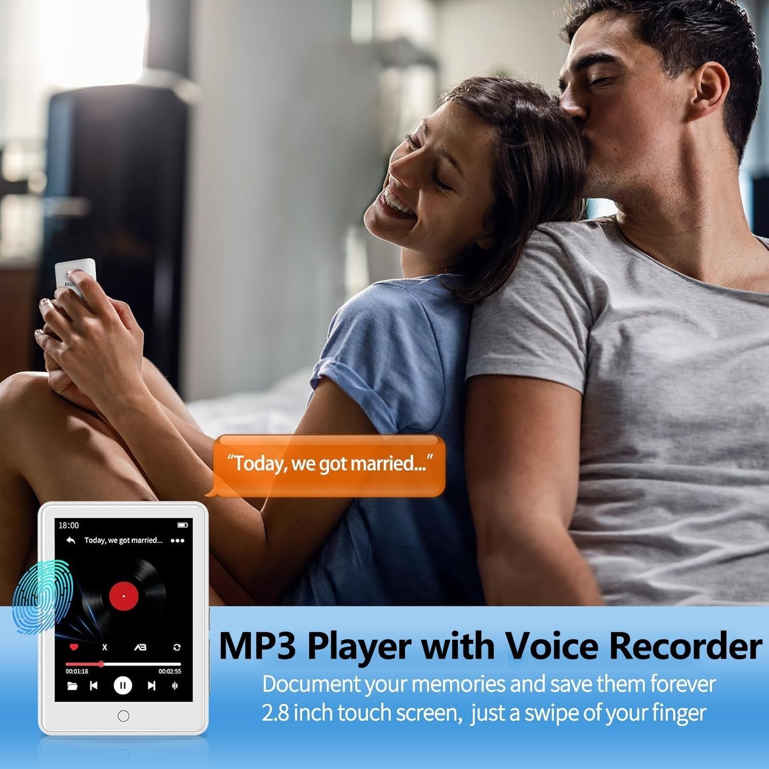 32GB Bluetooth 5.3 MP3 Player with 2.8 Inch Touch Screen Built-in Speaker Wirele
