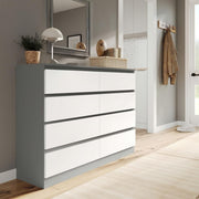 Grey White 8 Drawer Chest Modern Bedroom Storage Cabinet Tall Dresser