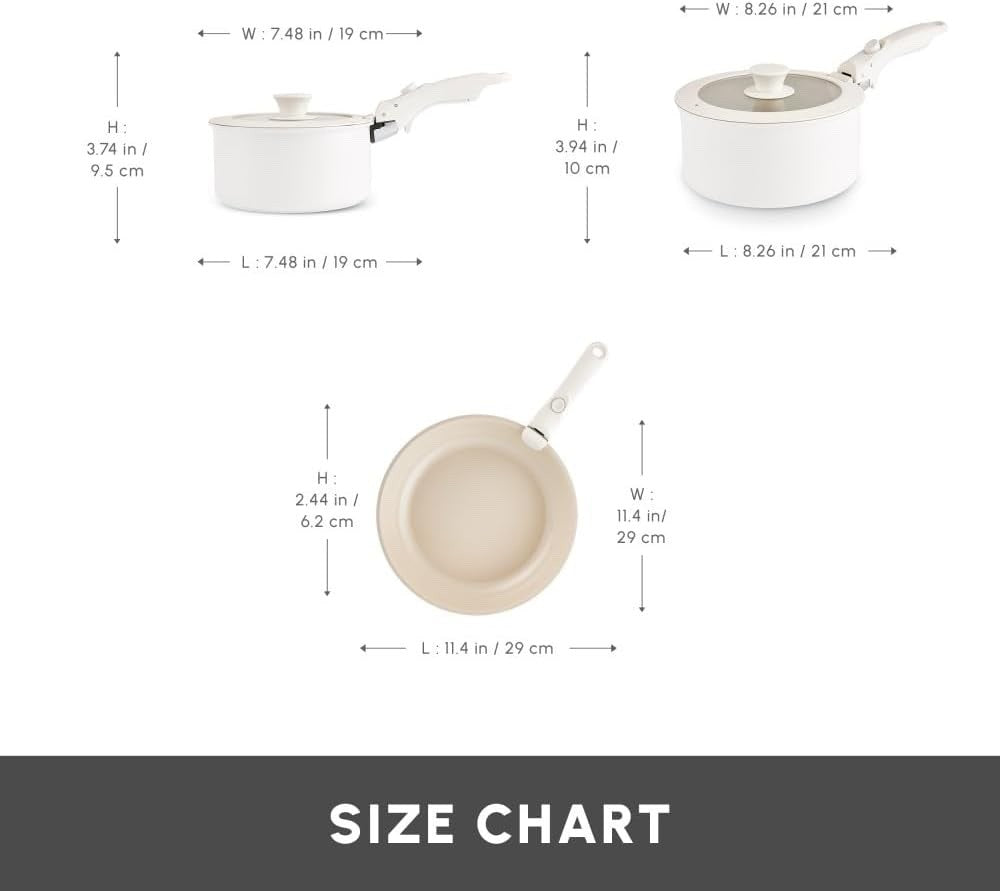 6pc Ceramic Non Stick Induction Cookware Set with Detachable Handle & Glass Lids