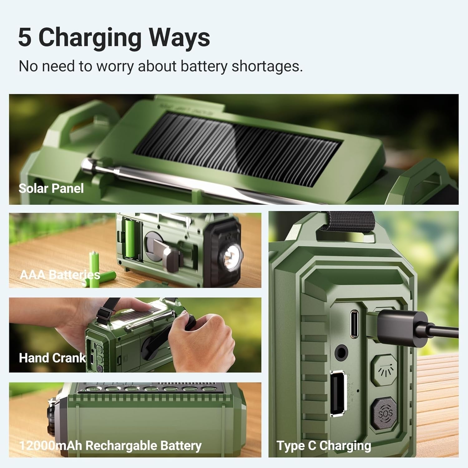 Portable Wind Up Solar Emergency Radio USB Charger AM/FM/SW Torch