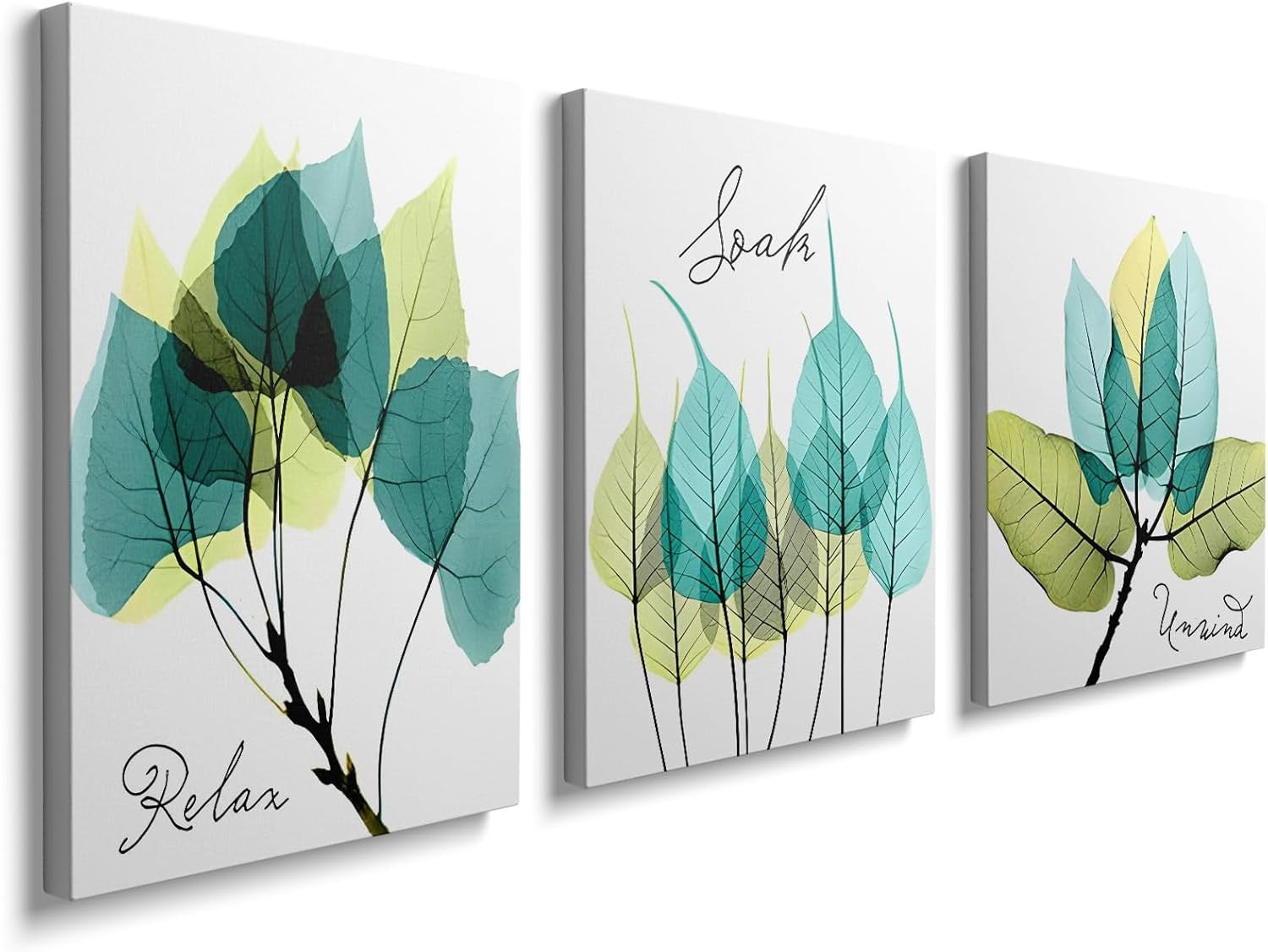 Minimalist Green Leaf Wall Art Set of 3 Canvas 12x16in