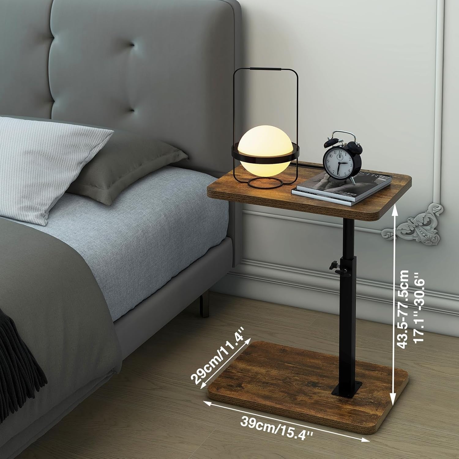 Adjustable C-Shaped Side Table with 360° Swivel, Space-Saving 29x39cm