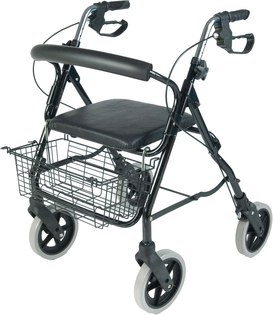 4 Wheel Rollator Walker with Seat Lightweight Folding Mobility Aid Basket