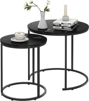 Nesting Coffee Table Set of 2 Round Faux Marble End Side Table for Living Room