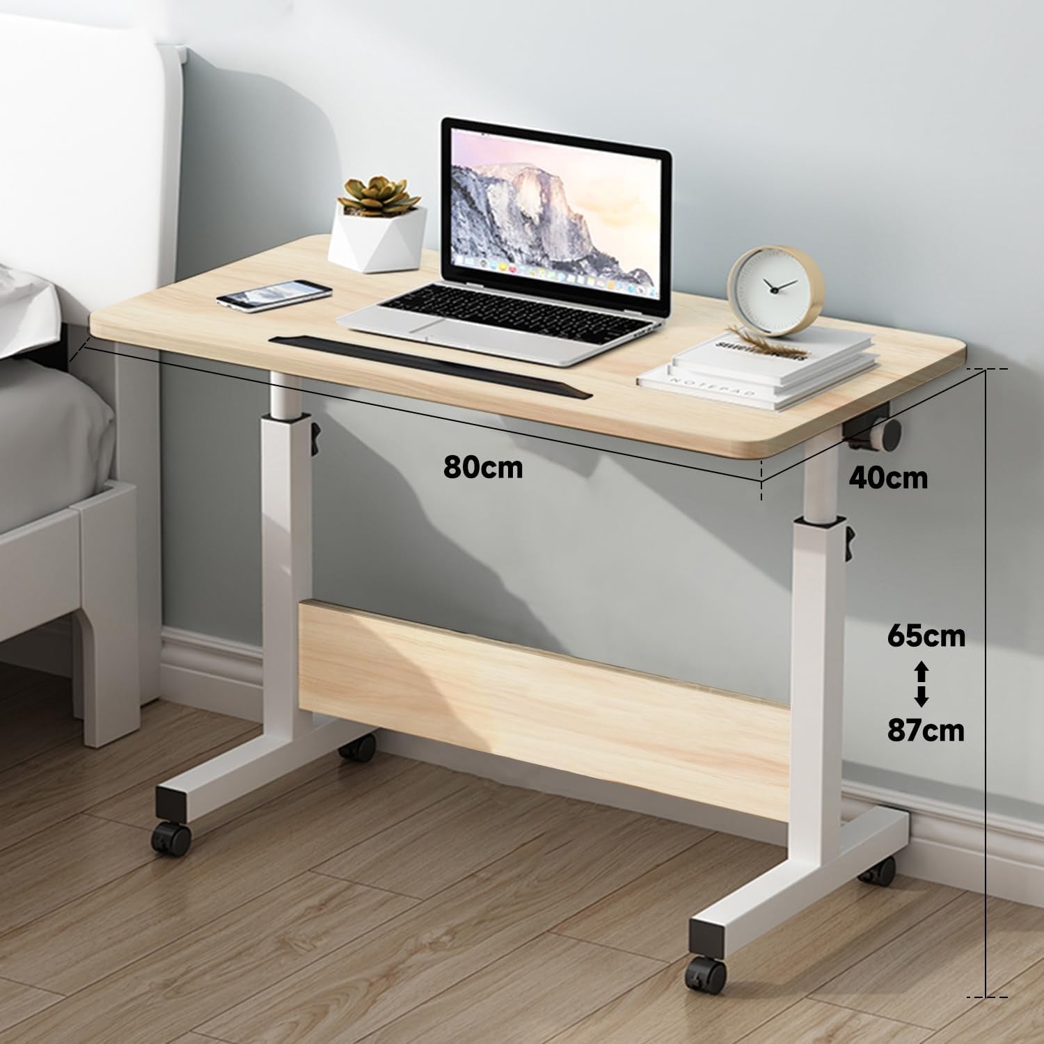 Height Adjustable Standing Desk on Wheels Laptop Table Small Office 80x40cm