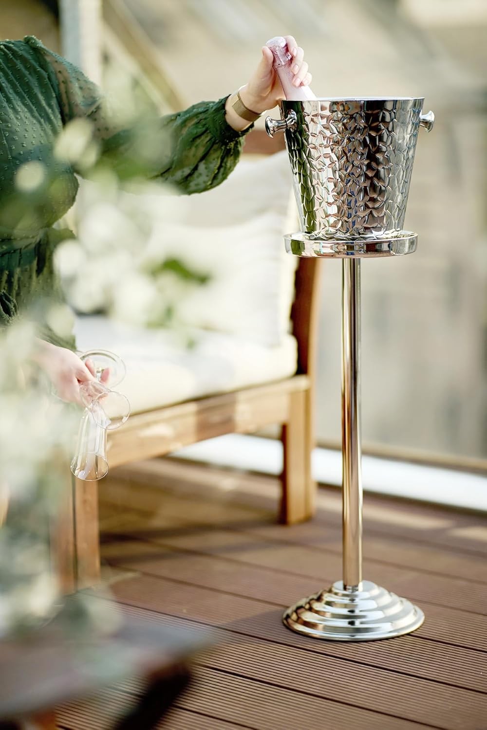 Stainless Steel Champagne Wine Cooler Stand Hammered Finish Floor Standing