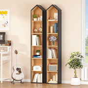 2PCS Tall Narrow House-Shaped Bookshelf 6-Tier Corner Storage Display Unit