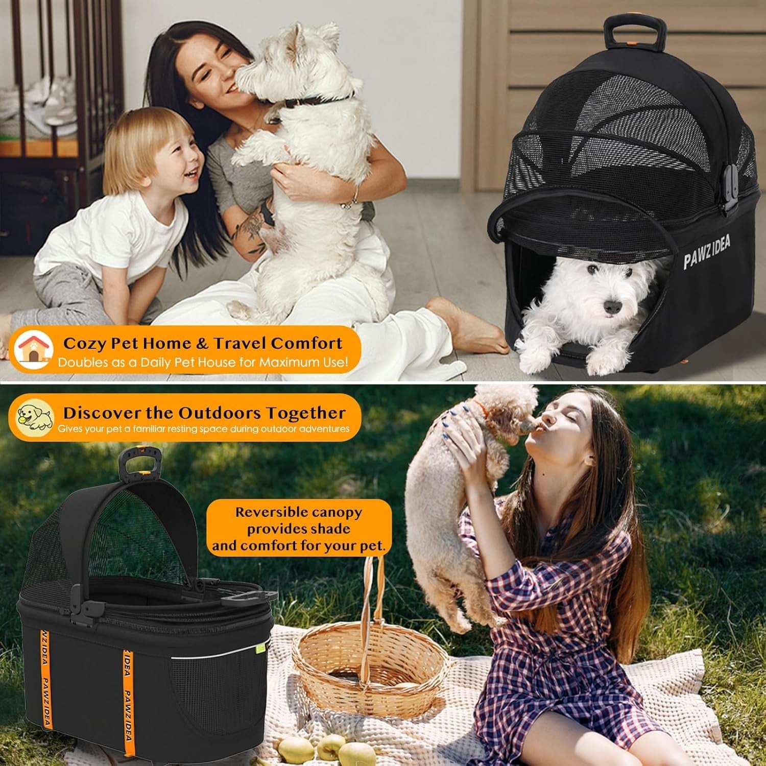 4 in 1 Pet Stroller Dog Cat Pushchair Detachable Carrier Foldable