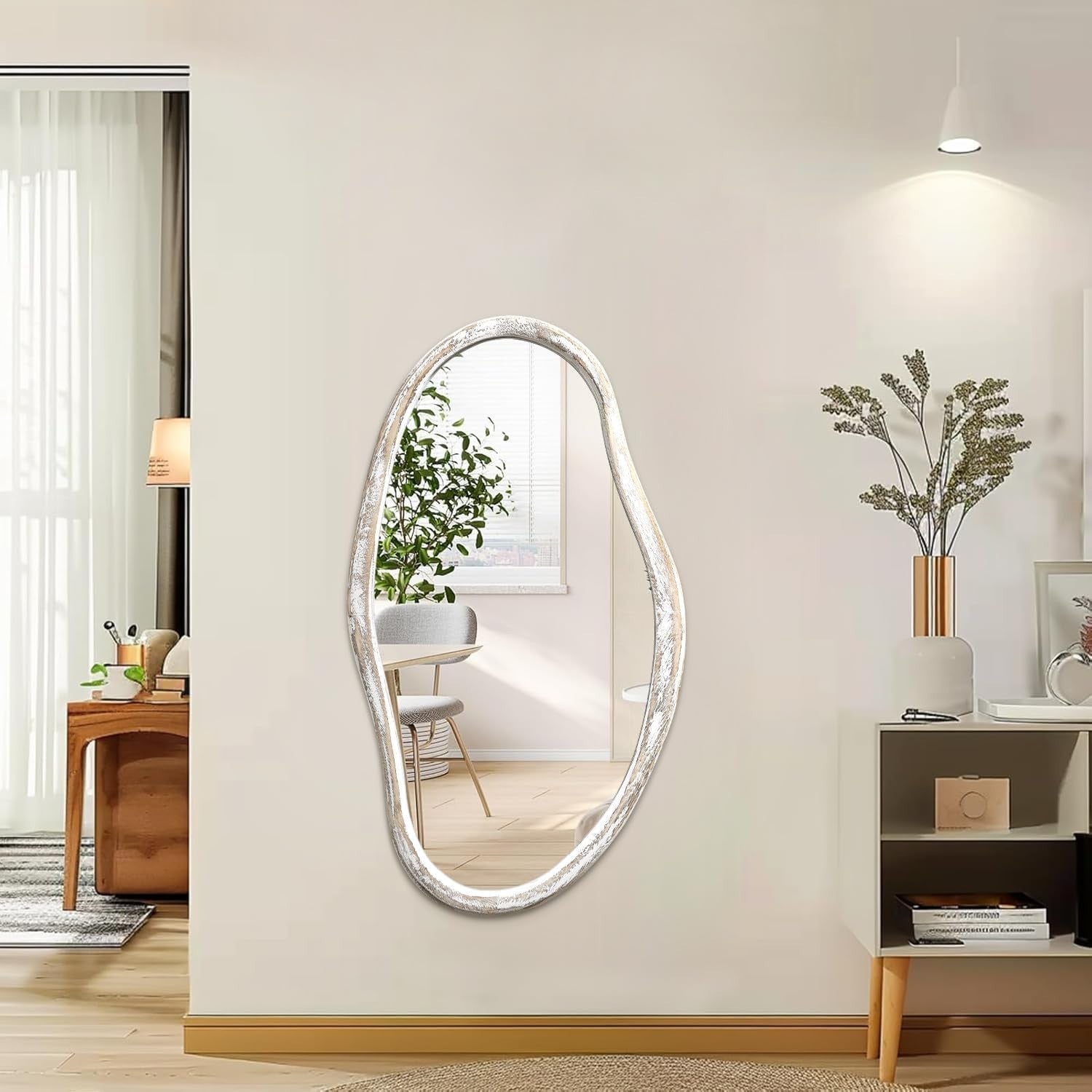 85x55cm Irregular Wall Mirror White Frame Modern Hallway Bathroom Decor