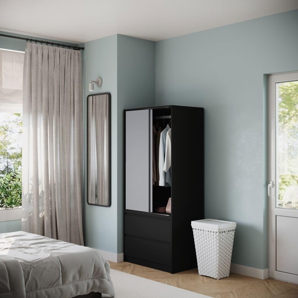 Modern Sliding Wardrobe 2 Door with Rail & Drawers – Soft Close Storage