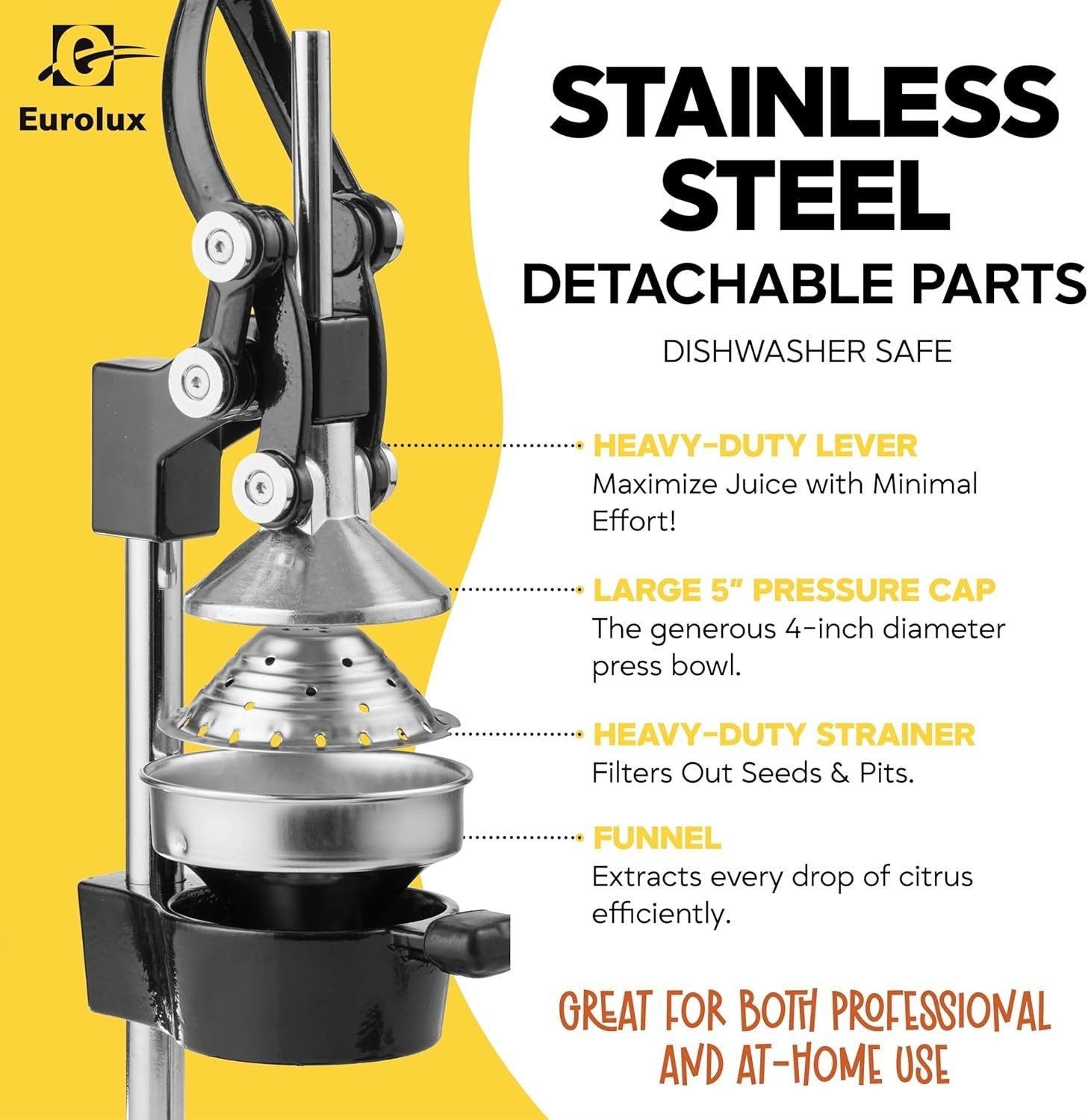 Commercial Manual Citrus Juicer Cast Iron Hand Press with Steel Cup