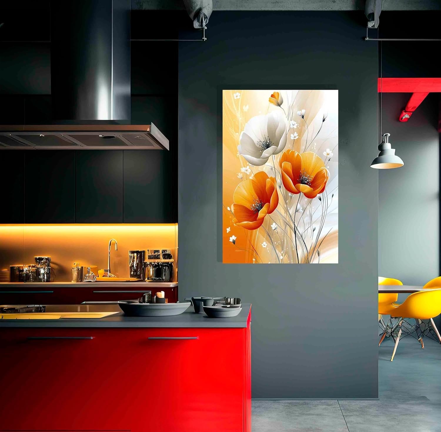 Abstract Orange White Flowers Framed Canvas Print 40x30 cm Modern Art