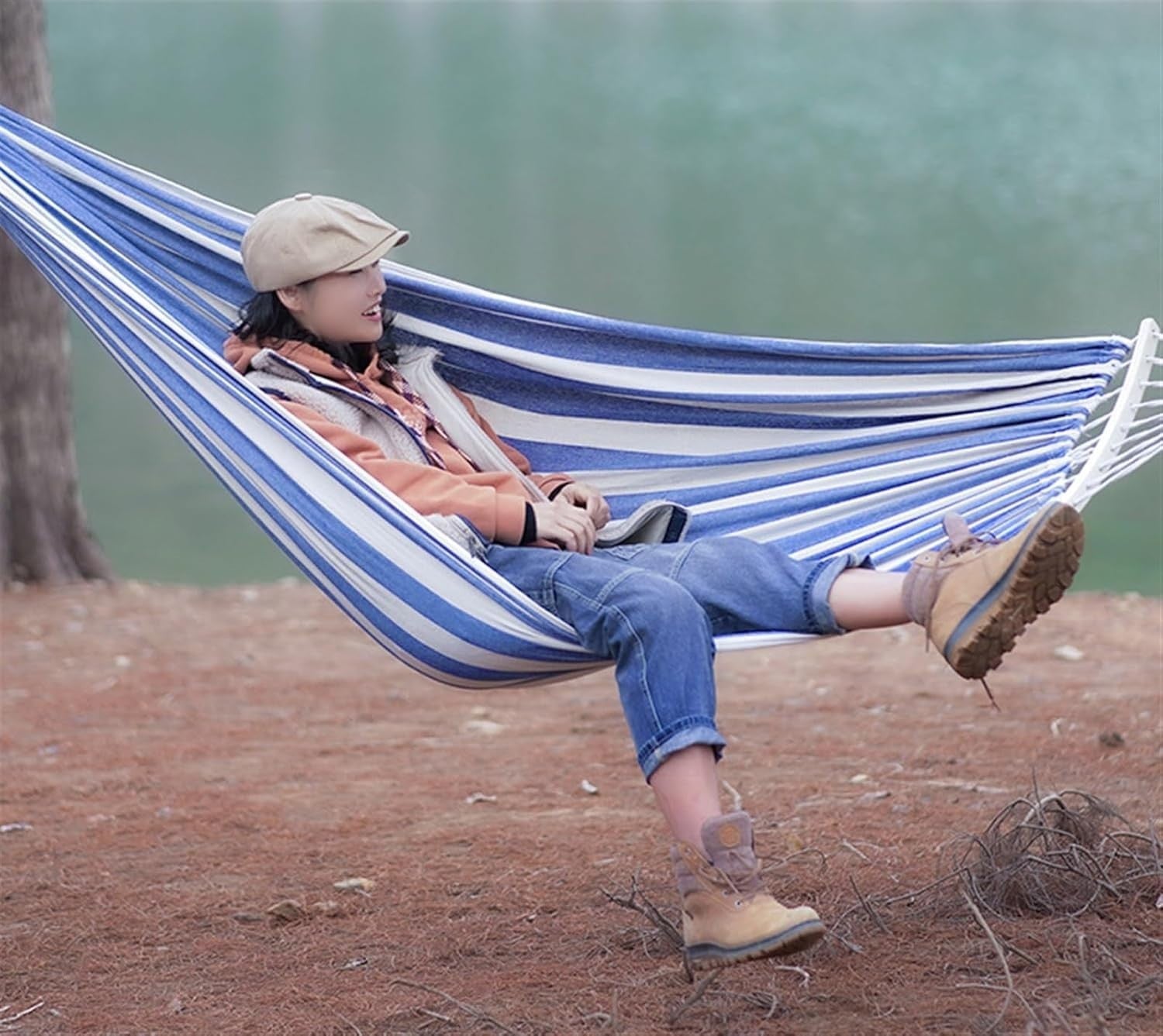 Portable Single-Person Camping Hammock, 200x150CM Canvas, Lightweight Travel