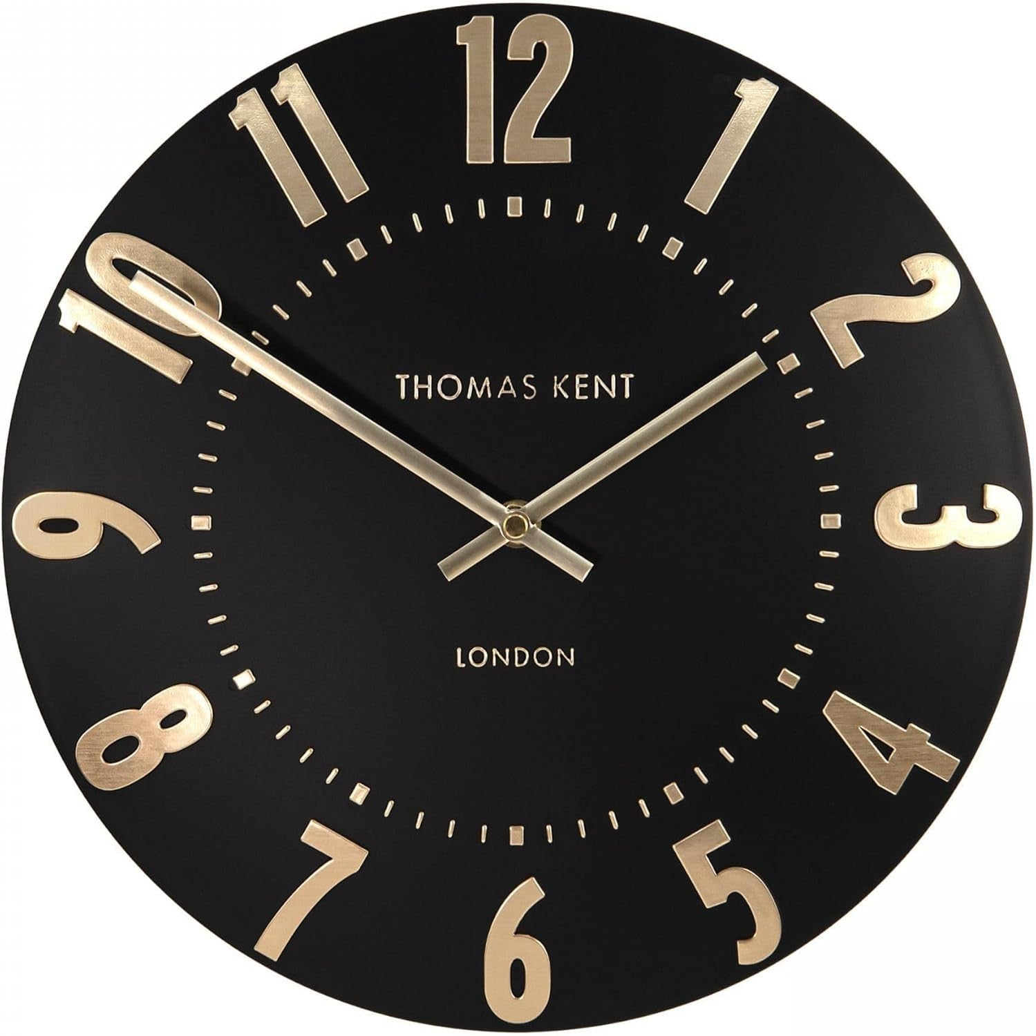 12" Black Wall Clock with Metallic Numerals | Silent Quartz Movement