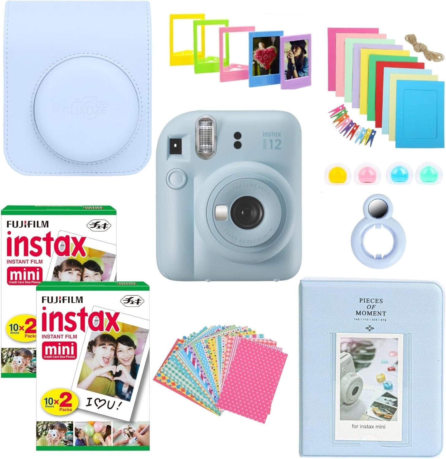 Instant Camera Bundle Blue 40 Film Shots Case Album Filters Photo Kit