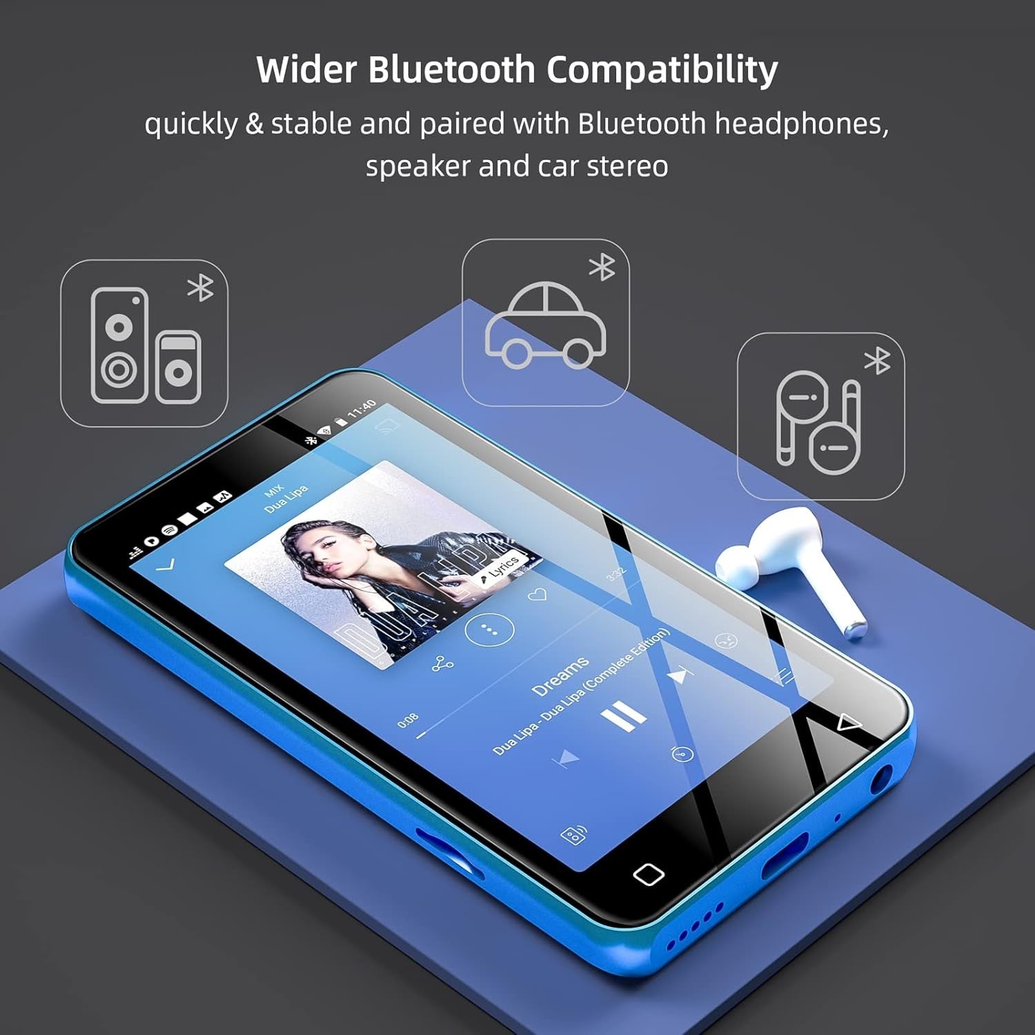80GB MP3 Player Bluetooth WiFi 4" Touch Screen Spotify Speaker