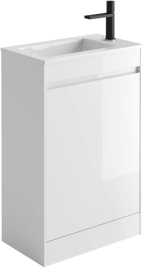550mm White Gloss Floor Standing Vanity Unit with Polymarble Basin & Soft Close