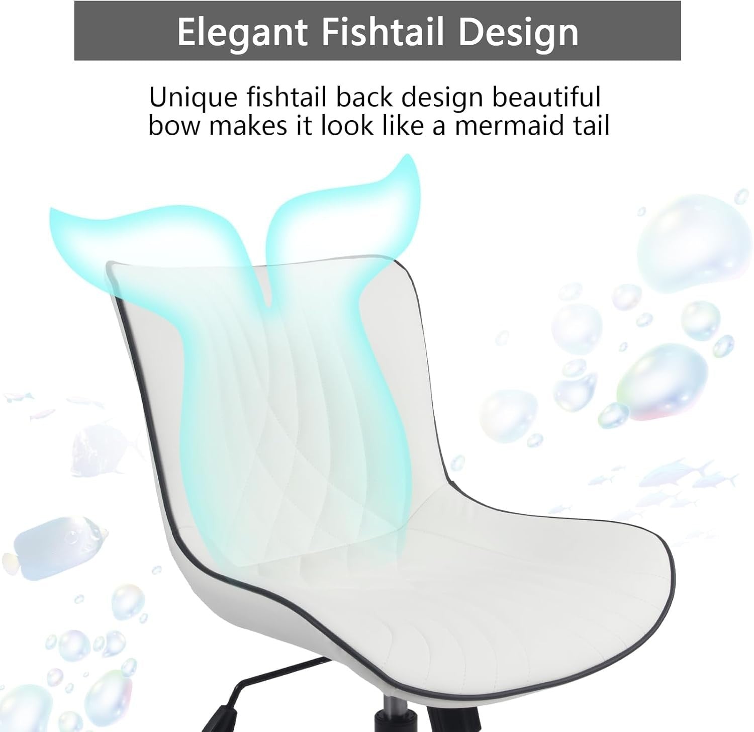 Ergonomic Office Chair White Faux Leather Desk Chair Adjustable Swivel Wheels