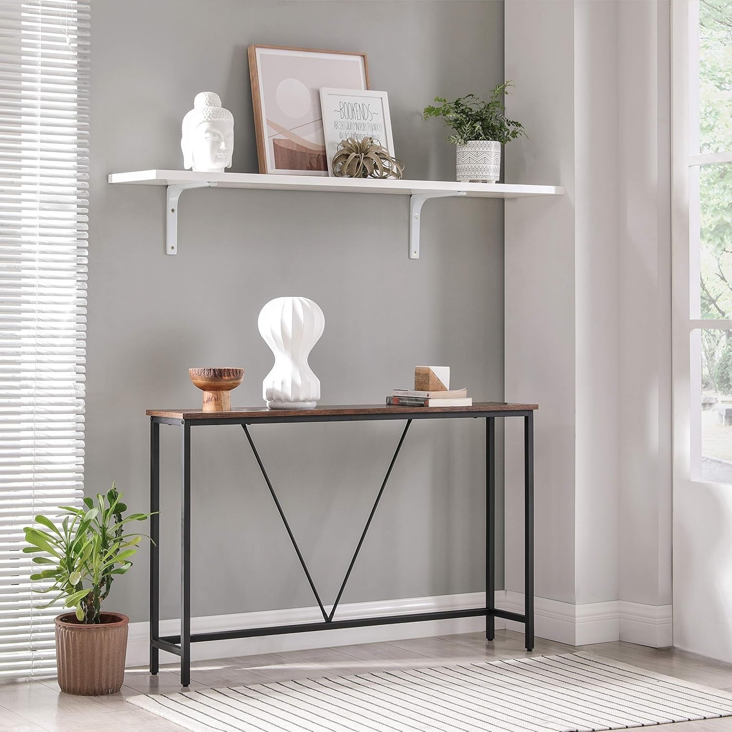Rustic Slim Console Table Narrow Entryway Hallway Sofa Table 120cm Metal