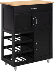 67x38x87cm Black Kitchen Trolley Wine Rack Cart