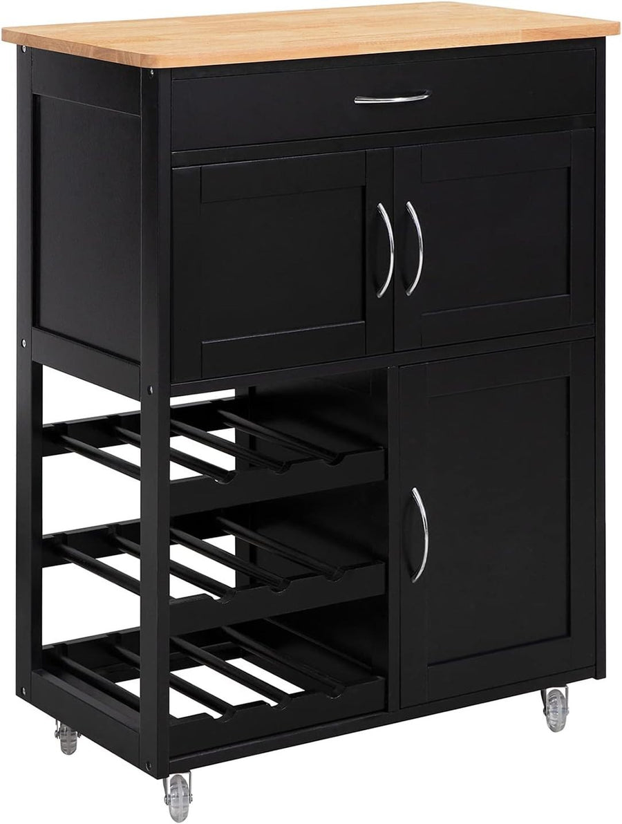 67x38x87cm Black Kitchen Trolley Wine Rack Cart
