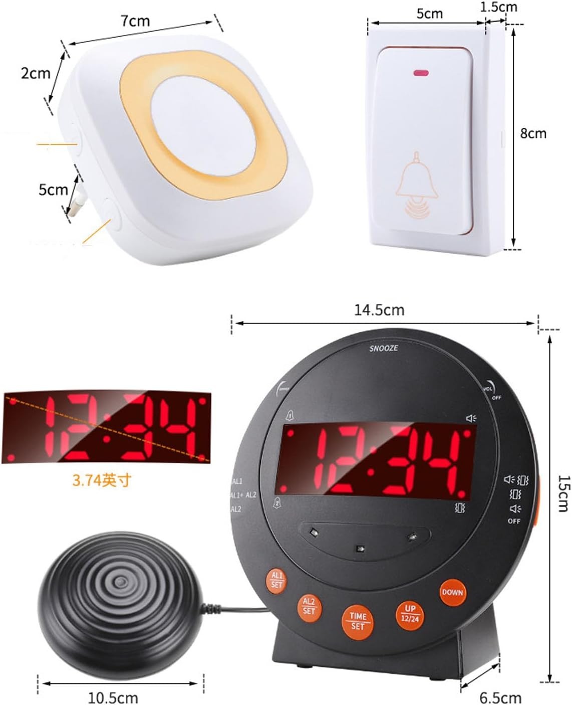 Vibrating Alarm Clock Loud Heavy Sleepers Bed Shaker LED Digital Display