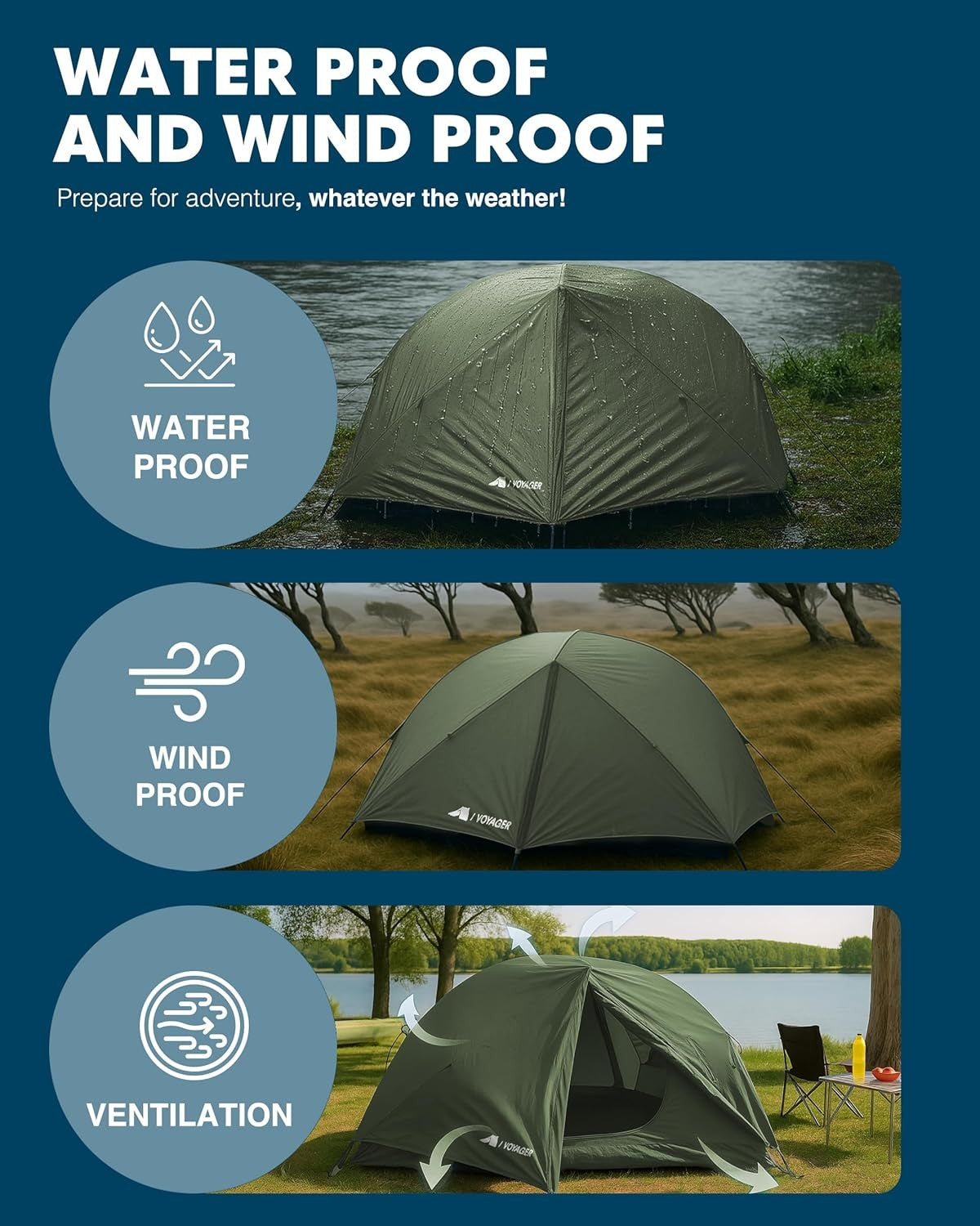 2 Man Dome Camping Tent Waterproof Lightweight Hiking