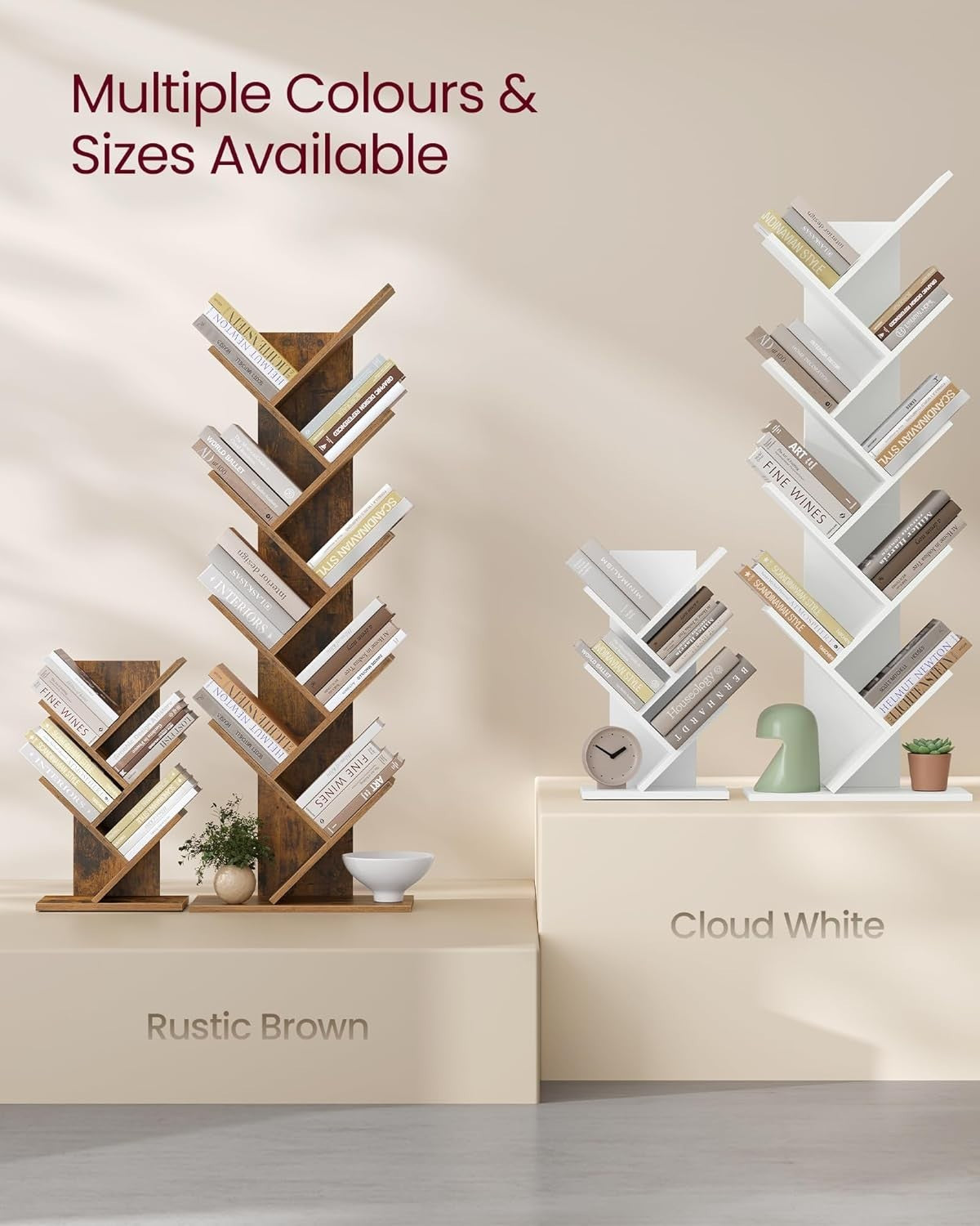 5 Tier Tree Bookshelf Rustic Brown Small Corner Bookcase Space Saving 51cm