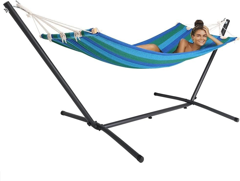 Blue Hammock with Metal Stand | 100kg Capacity | 200x80cm Outdoor Garden Bed