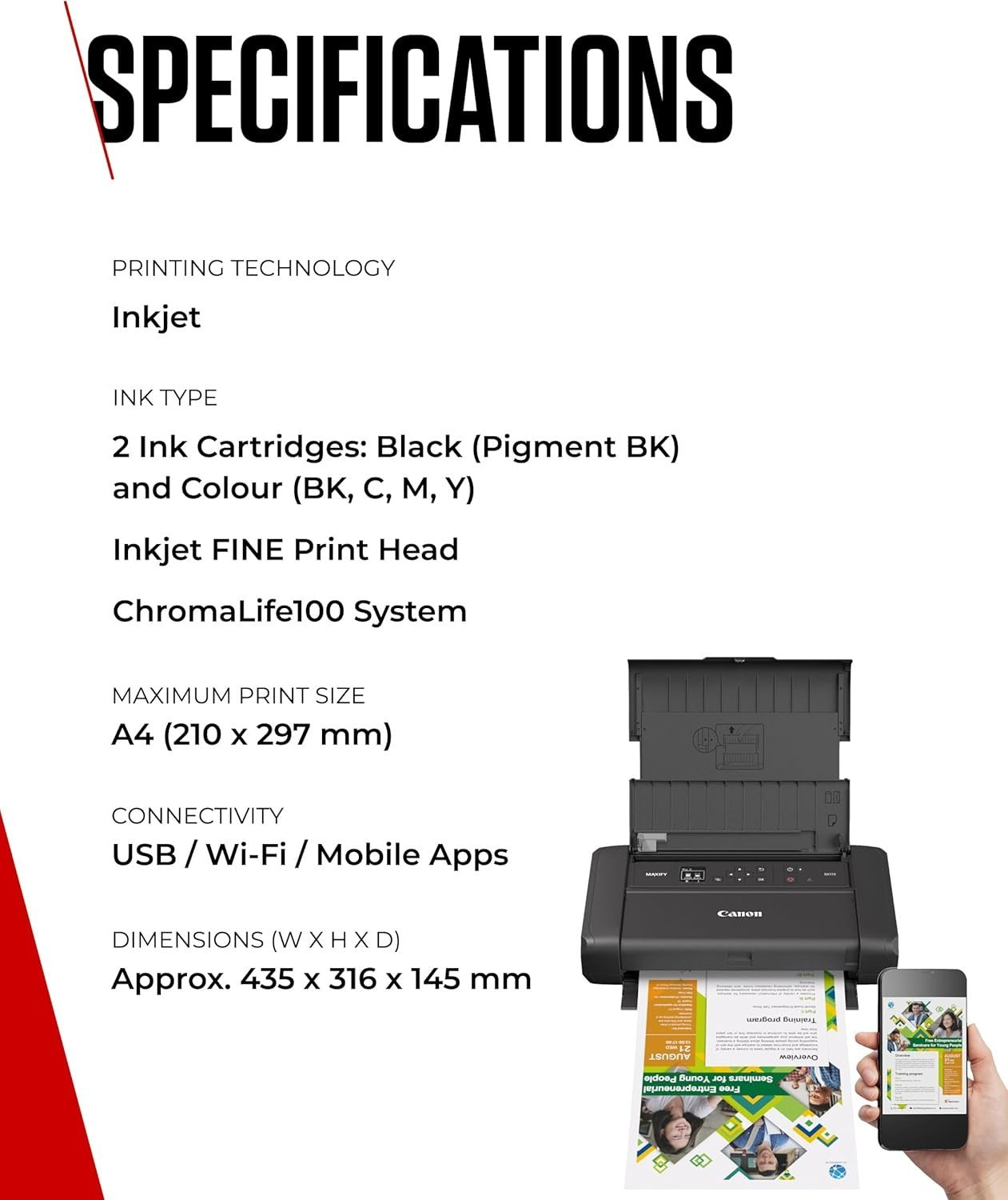 Portable Wireless Colour Printer | A4 Print, Travel & Home Office