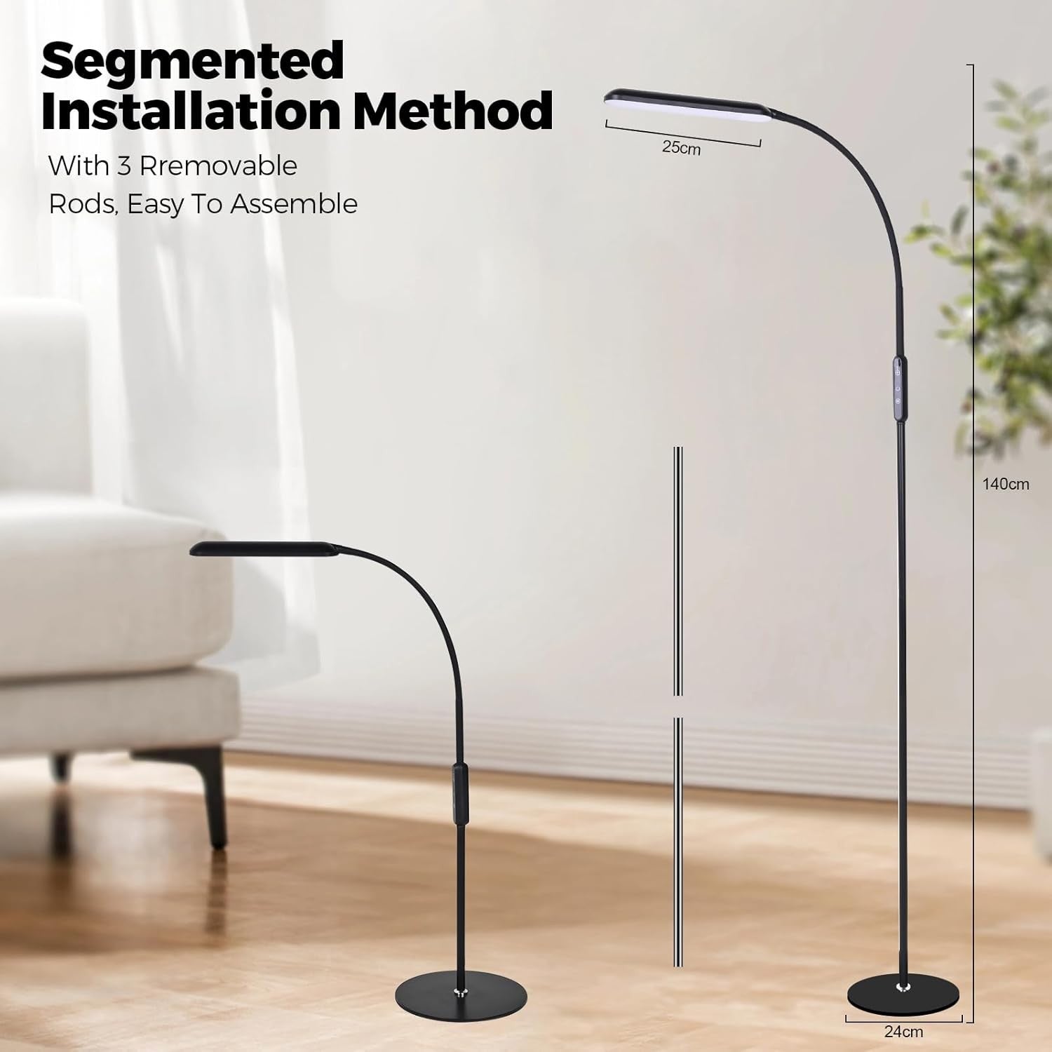 LED Floor Lamp Reading Light Touch Dimmable Gooseneck Adjustable Standing Lamp