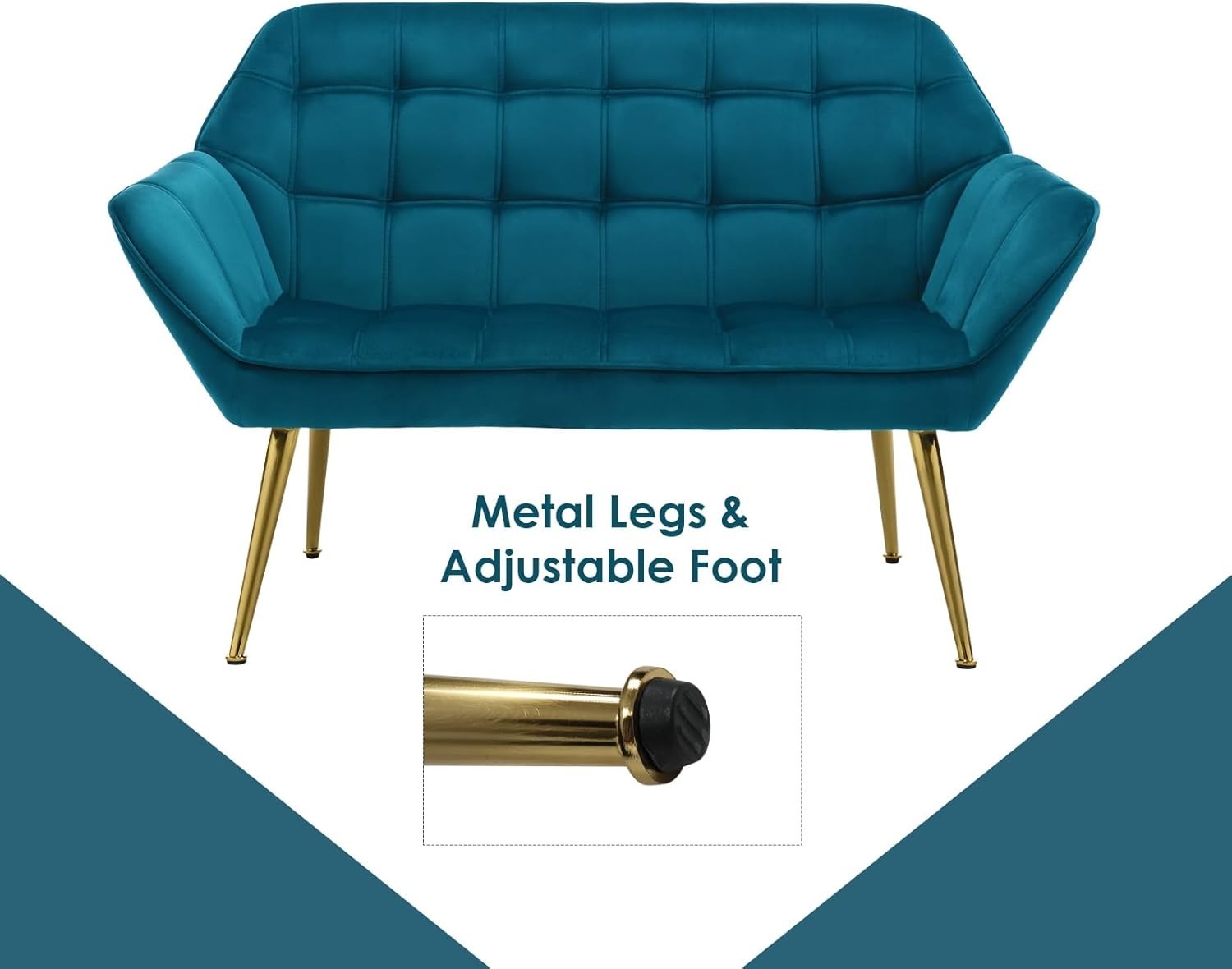 Blue Velvet 2 Seater Sofa Tub Chair Loveseat Metal Legs Lounge Armchair
