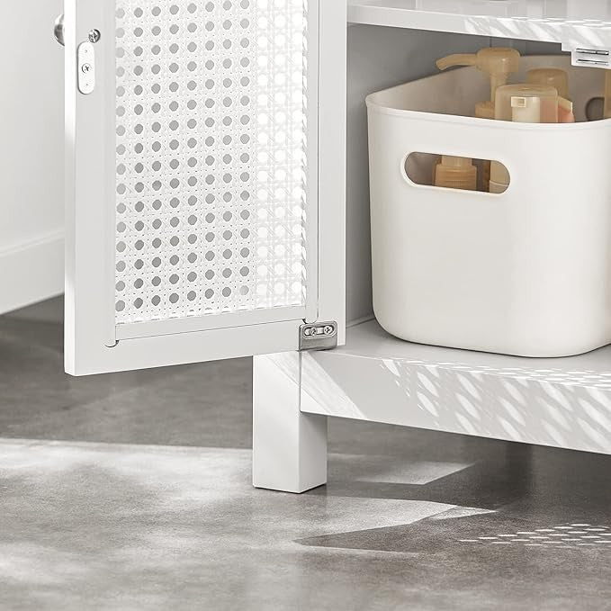White Under Sink Bathroom Cabinet 60cm Vanity Storage Unit with Louvered Doors