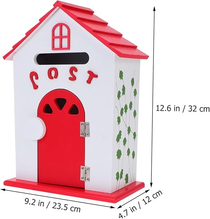 Wall Mounted Wooden Letter Box Red | Lockable Mail Suggestion Drop Box 32x23.5cm