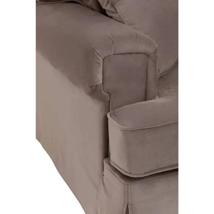 3 Seater Mink Velvet Sofa w/ Key Arms & Wooden Base for Living Room