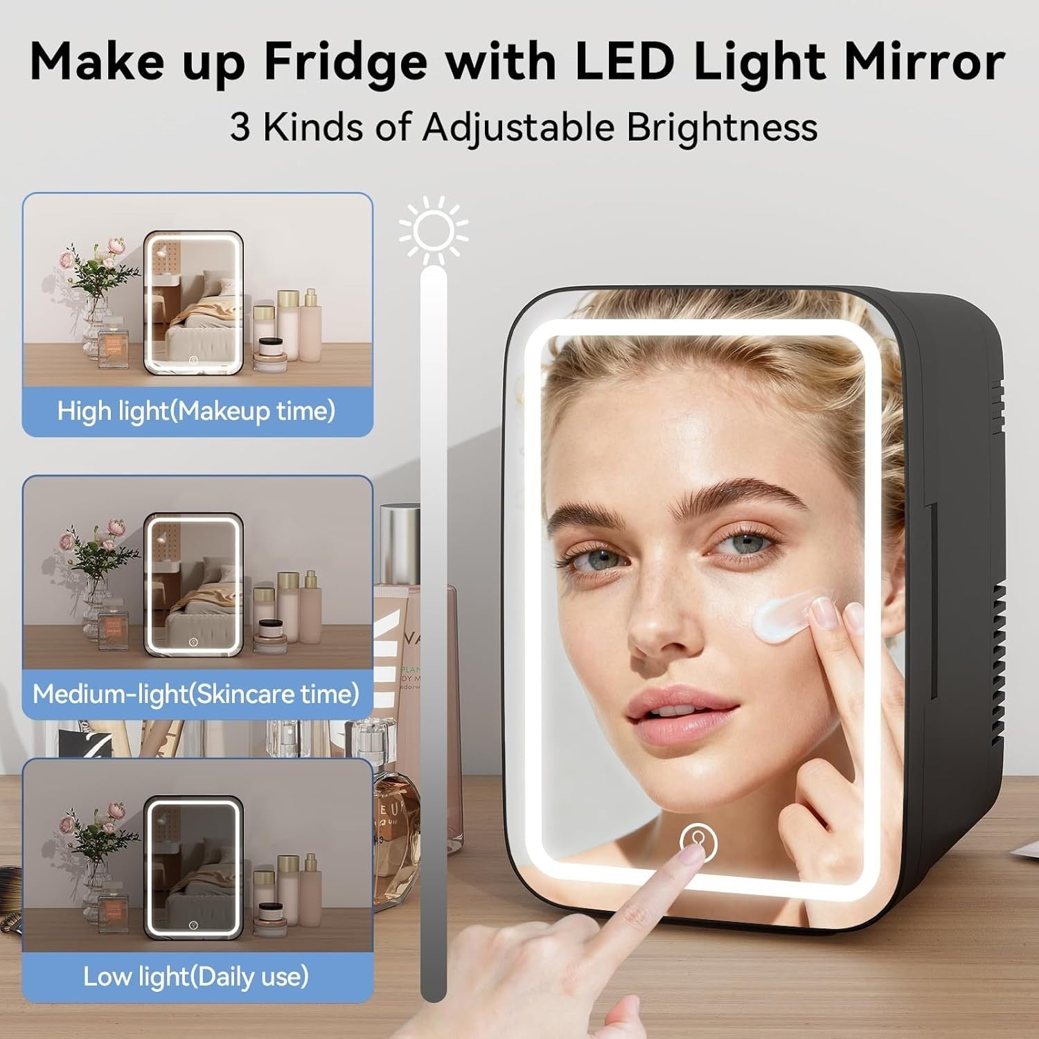 4L Portable Mini Skincare Fridge Cooler & Warmer LED Mirror AC/DC Black