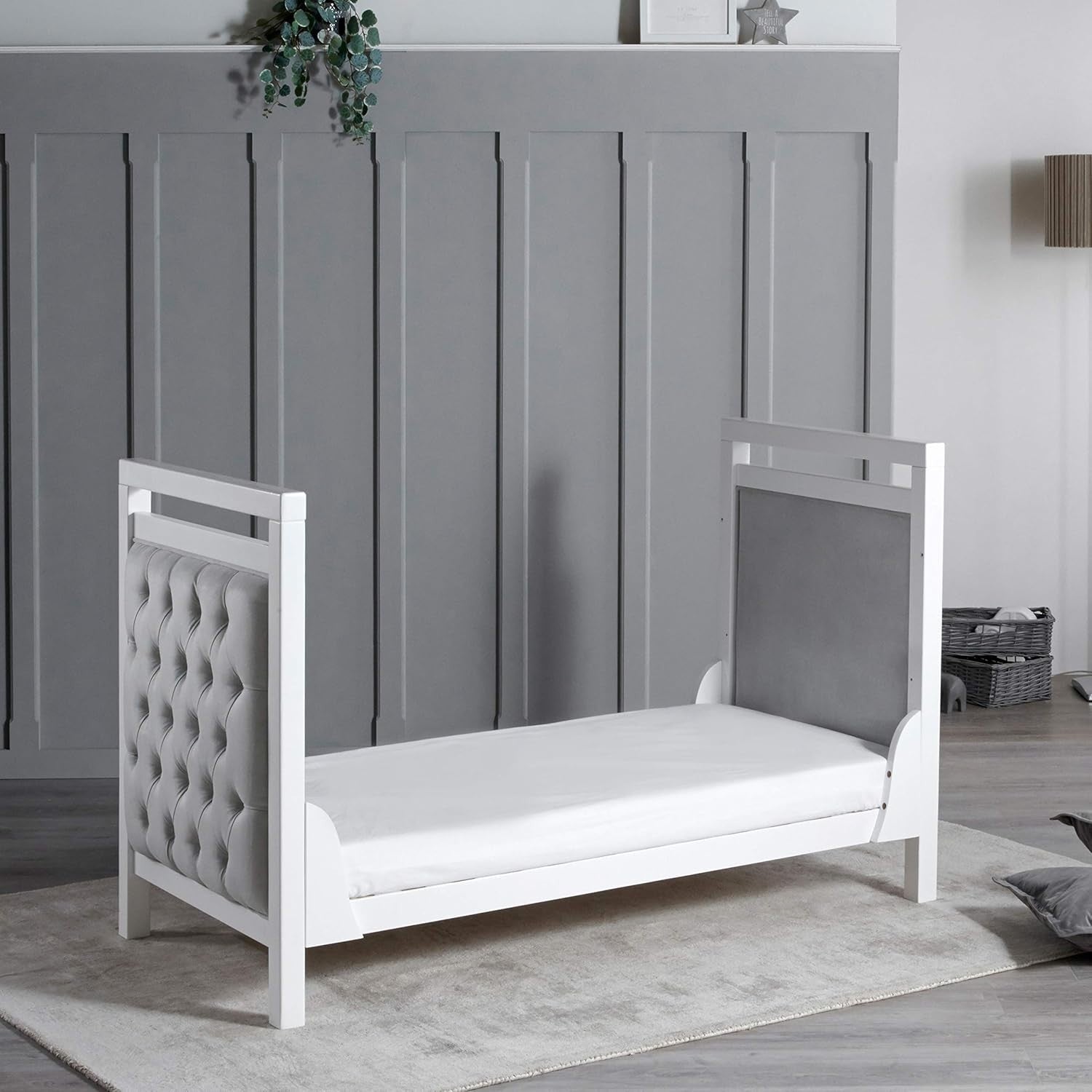 Velvet Baby Cot Bed Adjustable Height Convertible Toddler Bed 156x74x95cm