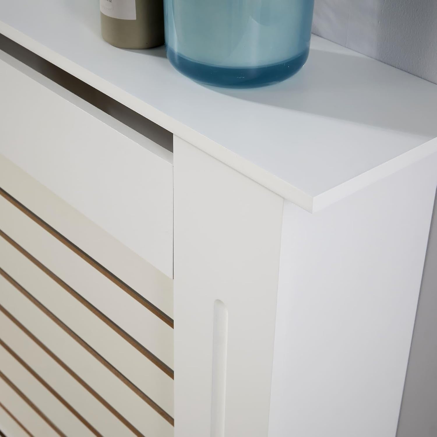 Extra Large White Radiator Cover Slatted Grill Wooden Cabinet 172x19x82cm Modern