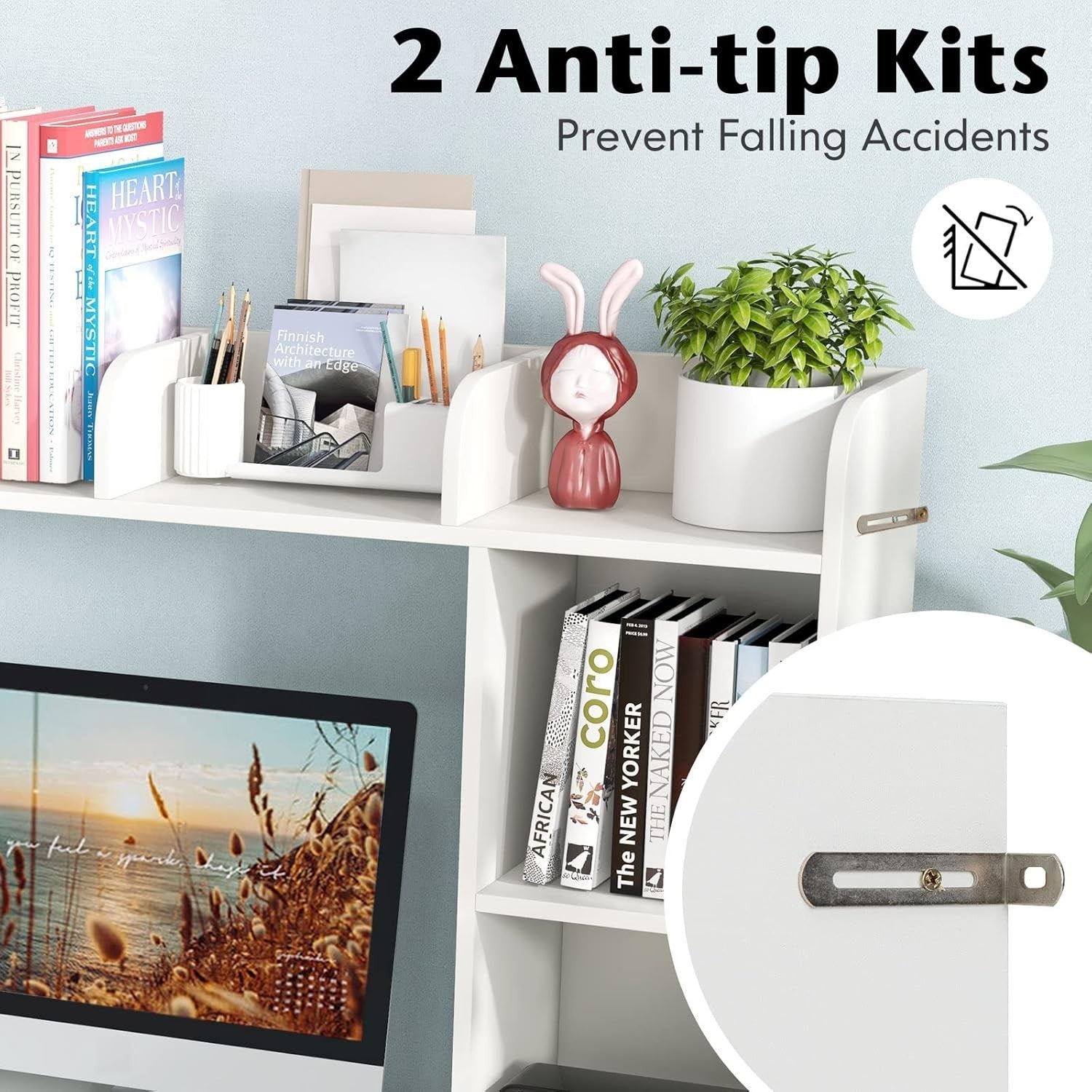 White Desktop Bookshelf 3-Shelf Storage Hutch Organizer Rack 94cm