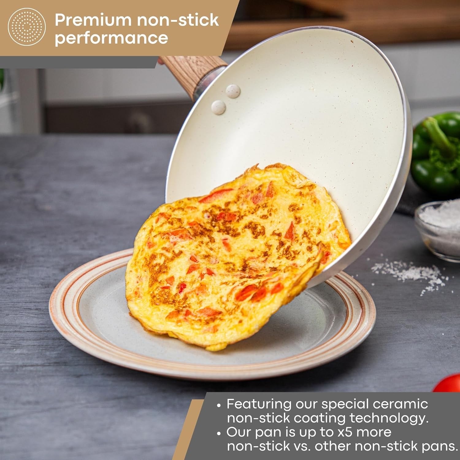 5pcs Cream Granite Non Stick Cookware Set with Lids – Induction Safe Pots