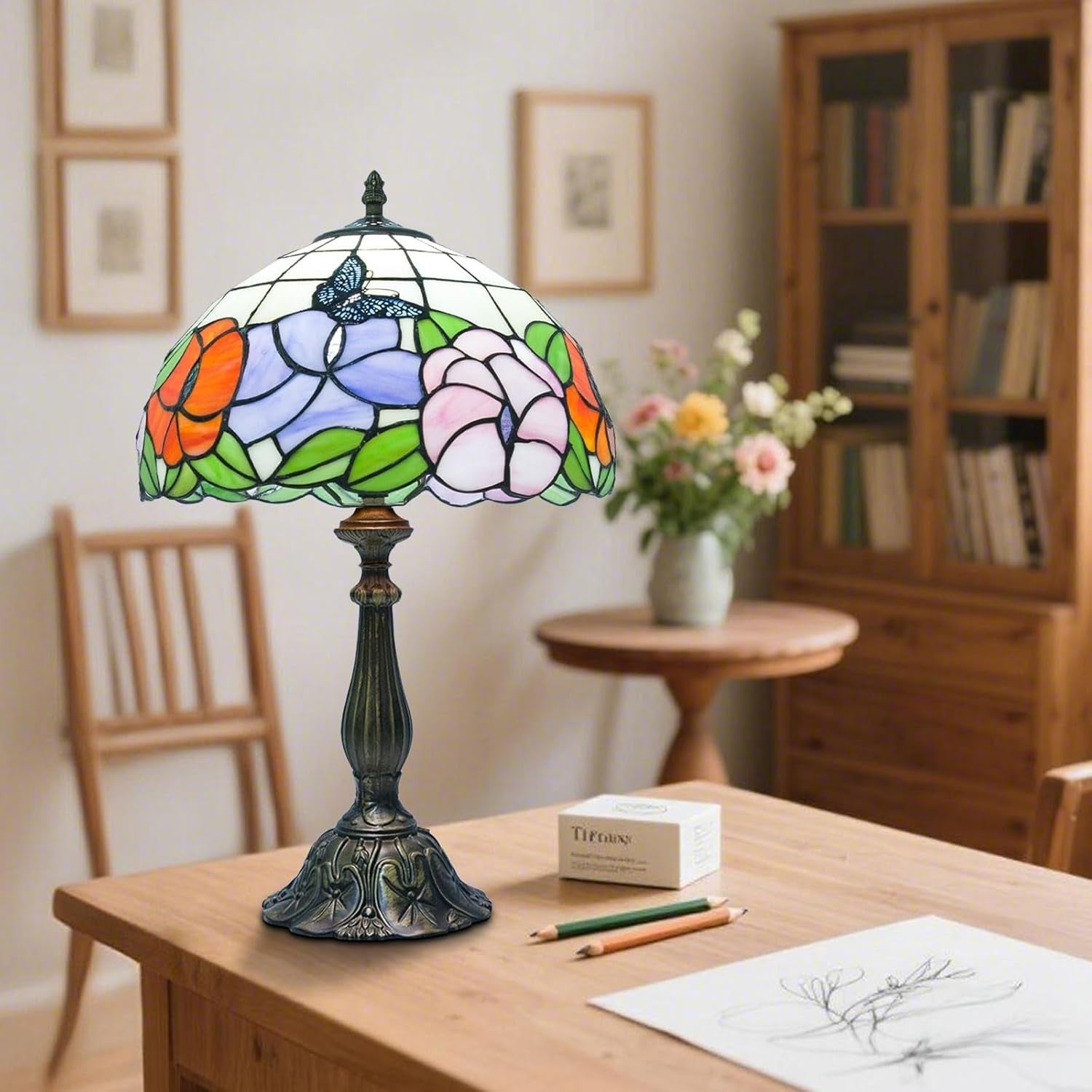12 Inch Stained Glass Table Lamp with Remote Control E27 Bulb