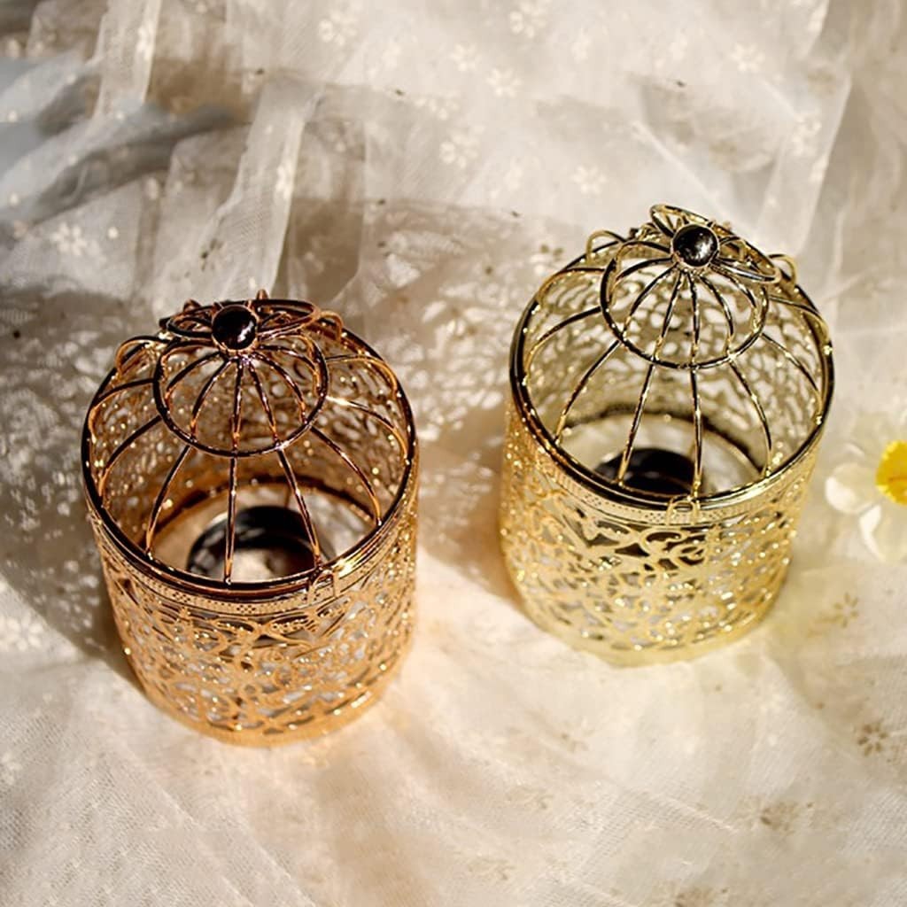 Decorative Hanging Lantern – Bird Cage Metal Candle Holder (C Gold)