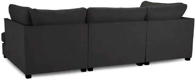 4PC U Shape Sofa with Footstool – Black Lenin Sectional – 5/6 Seater Modular