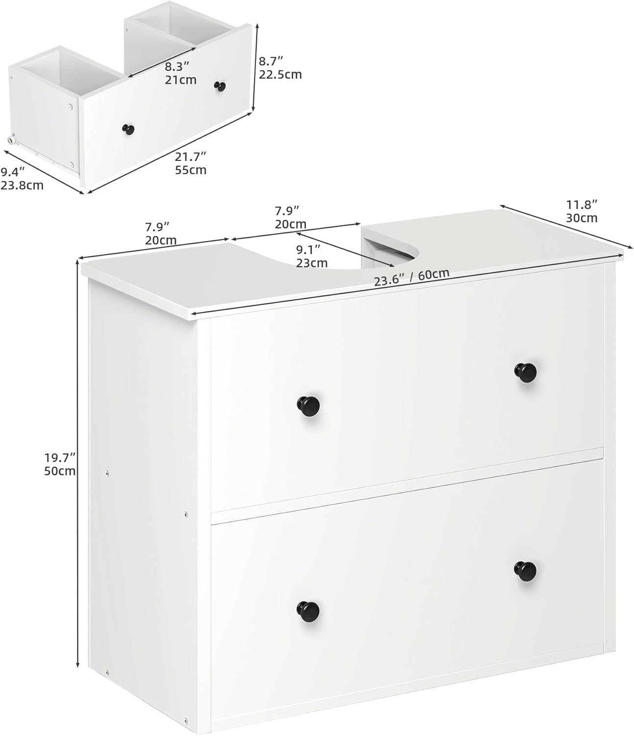 Under Sink Bathroom Cabinet White – 2 Drawer Storage Unit for Compact Bathrooms